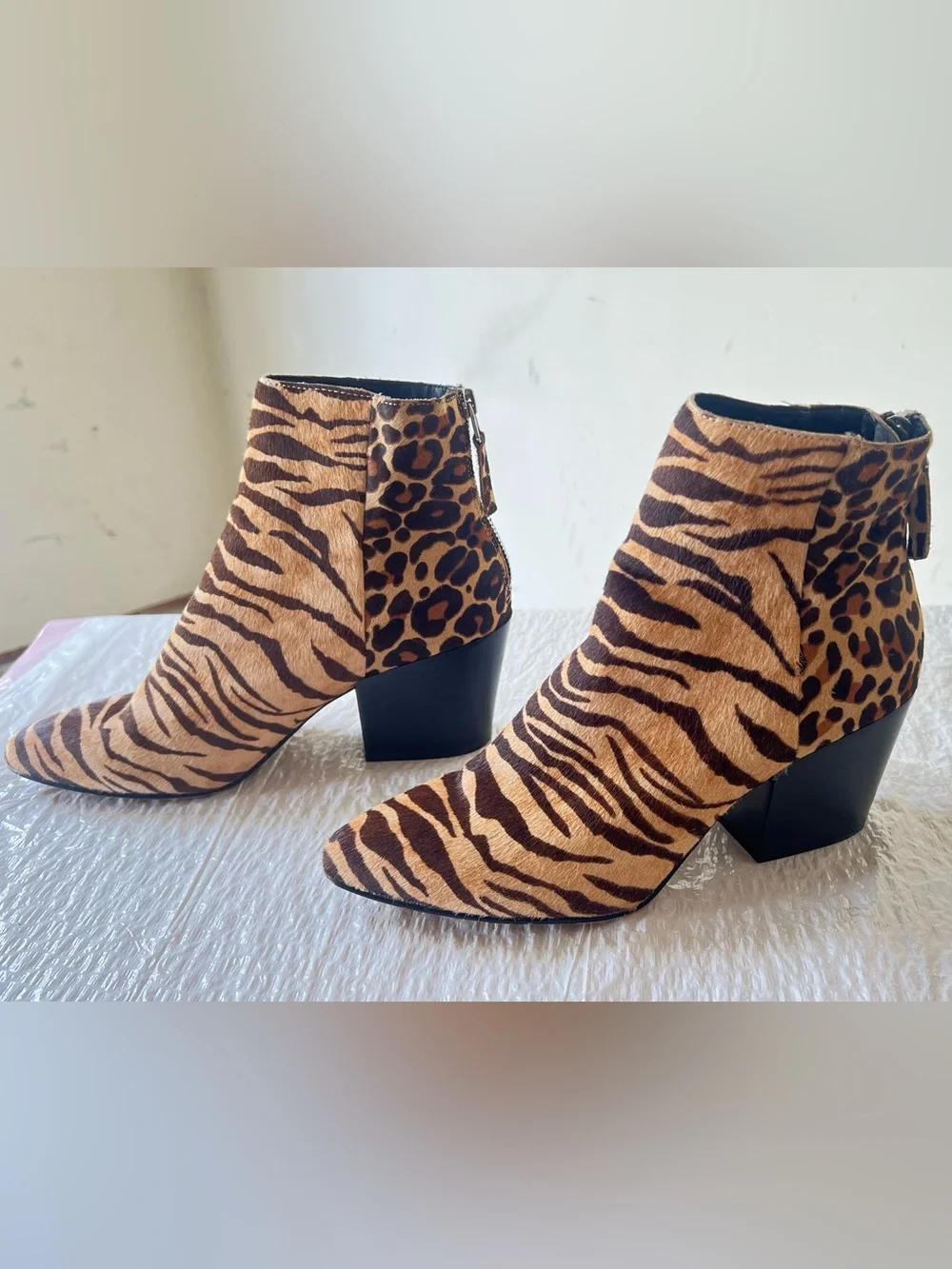 Dolce Vita Tiger & Leopard Print Ankle Boots in Tan and Brown